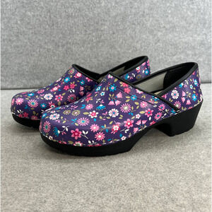 Leno Floral Leather Swedish Platform Clog-Block Heel- Purple/Pink -Women 41 *NEW